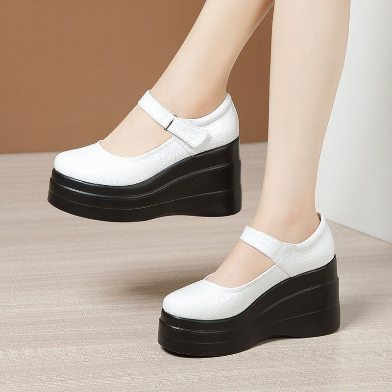 Women's Wedge Shallow Mouth Pumps Platform Patent Women's Shoes