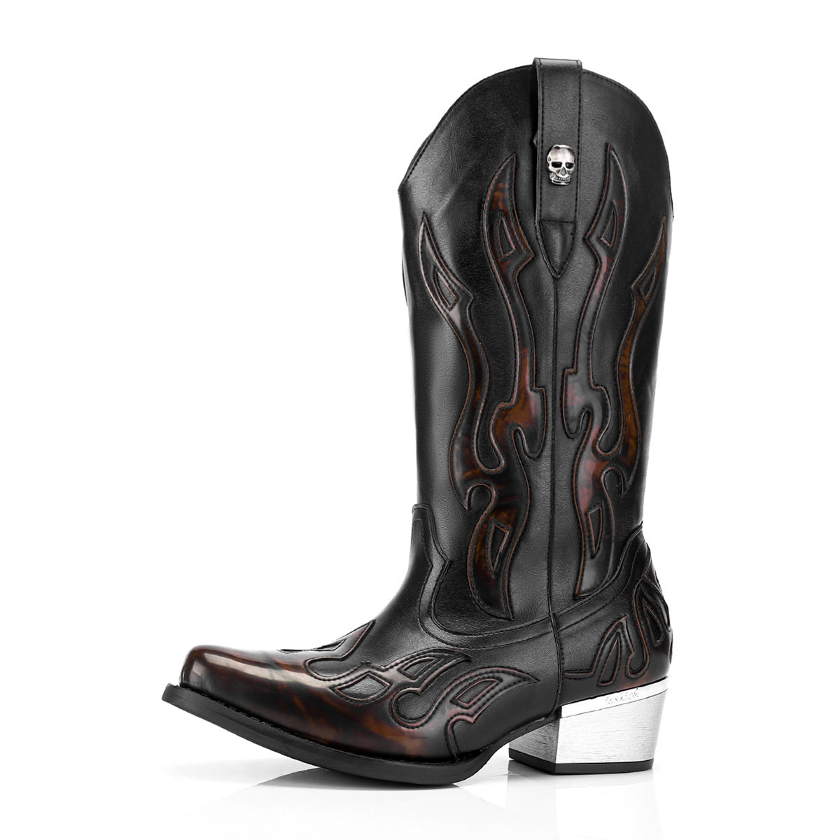 Women's & Men's American Size Embroidered Square Toe Thick Middle Vintage Women's Leather Boots