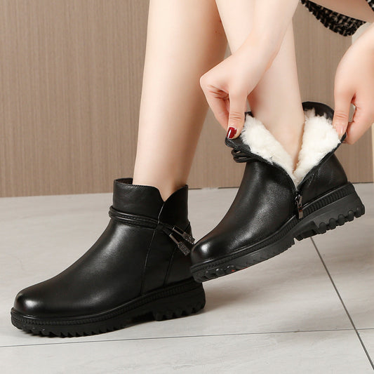 Women's Fur Integrated Plus Veet Thick Cotton Warm First Layer Snow Boots