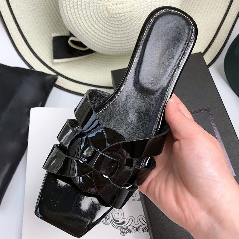 Women's Genuine Summer Weaving Flip-flops Large Size Heels