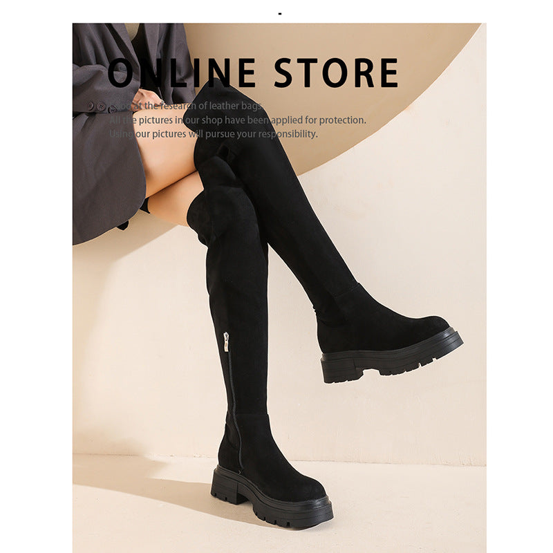 Women's Hot Chunky Platform Height Increasing Suede High Boots