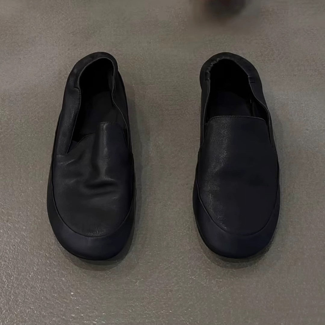 Women's Sheepskin Version Retro Style Black Round Head Super Soft Loafers