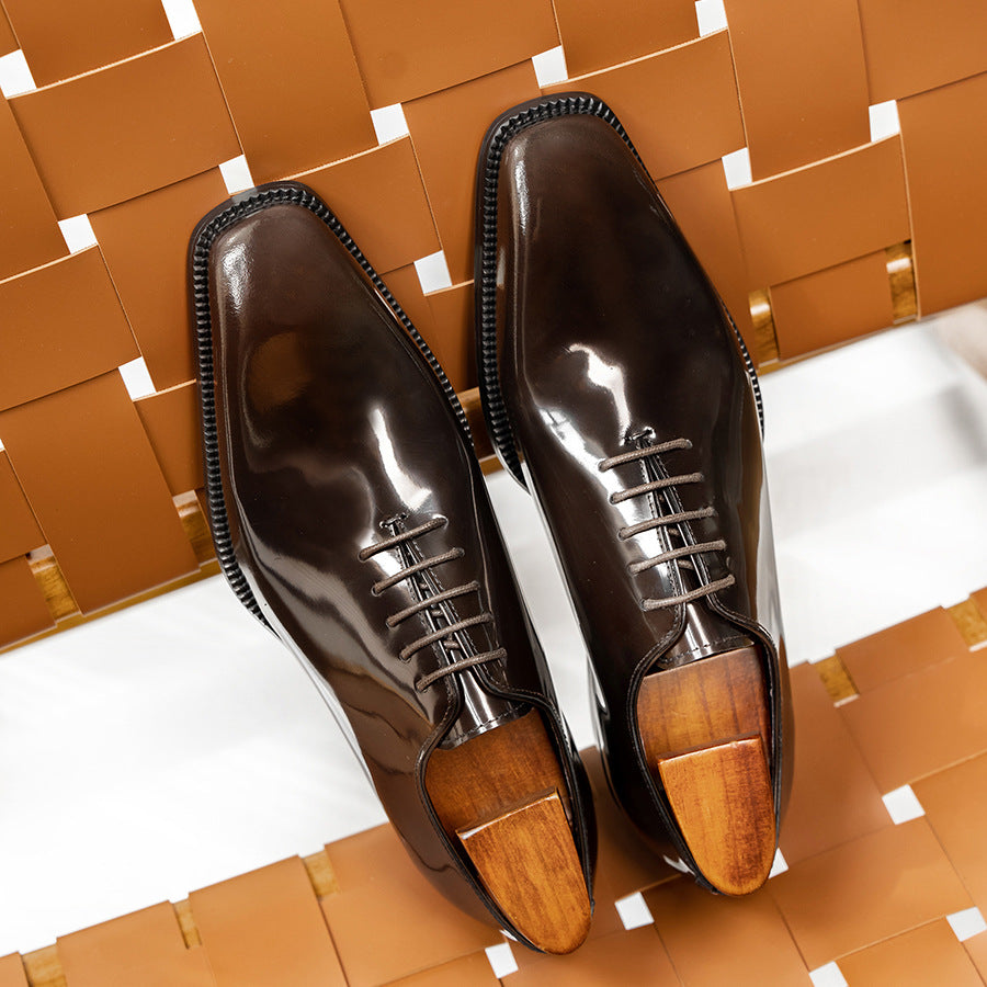 Slit Beads Cowhide Oxford Genuine Formal Wear Leather Shoes