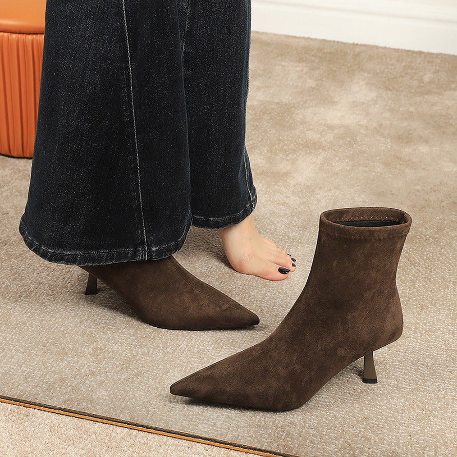 Women's French Classic Retro Suede Pointed Toe Boots