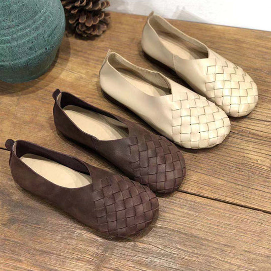 Women's Genuine Pumps Vintage Round Toe Flat Men's Shoes