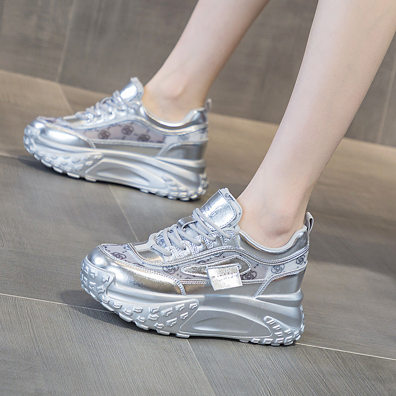 Women's Mesh Spring French Round Head Thick Casual Shoes