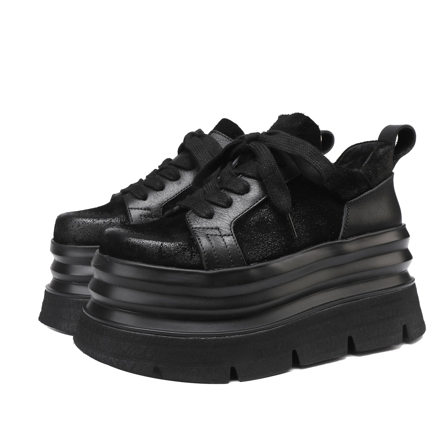 Women's First Layer Cowhide Lightweight Platform Lace Women's Casual Shoes