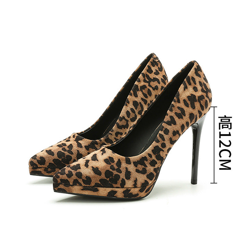 Women's Platform Leopard High Pointed Toe Stiletto Sexy Suede Women's Fashion Shoes