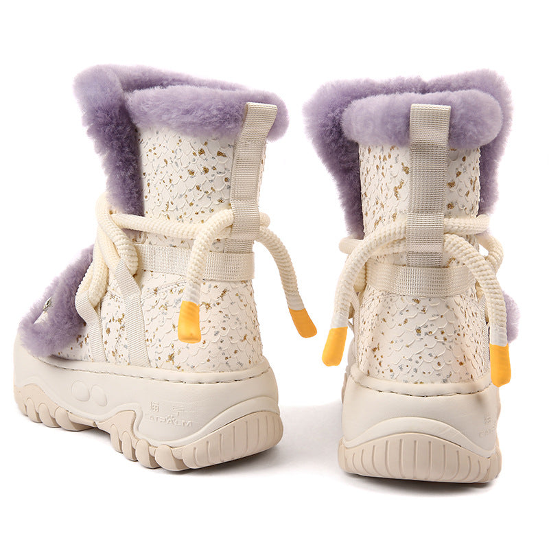 Women's Winter Short Fur Integrated Fleece-lined Thickening Thermal Snow Boots