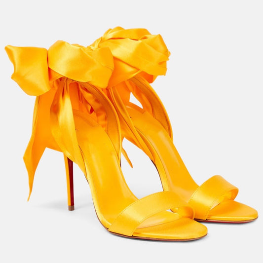 Round Toe Satin Bow Ankle Strap Large High Heeled Sandals