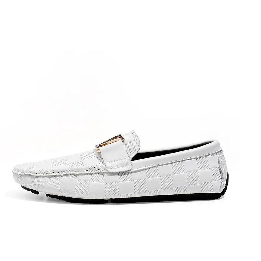 Men's Business Slip-on Flat Driving Plaid Cowhide Casual Shoes
