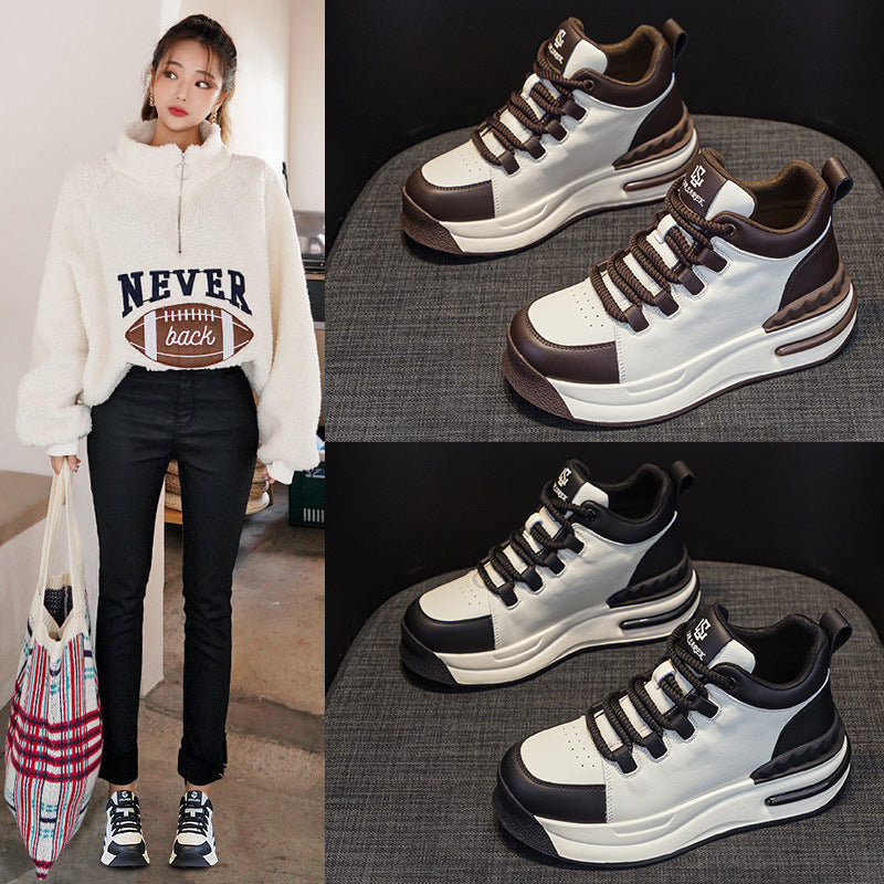 Women's High Top White Autumn Genuine Thick Bottom Women's Casual Shoes