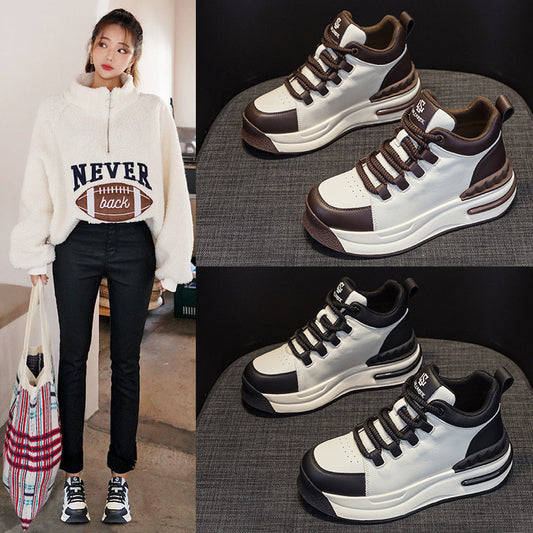 Women's High Top White Autumn Genuine Thick Bottom Women's Casual Shoes