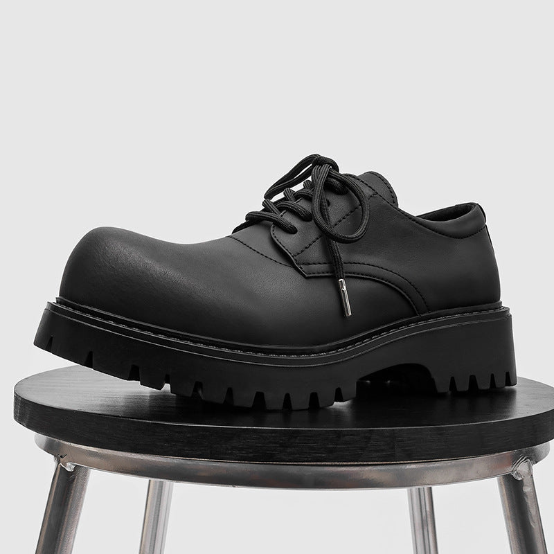 Men's Light British Style Autumn Height Increasing Derby Black Men's Casual Leather Shoes