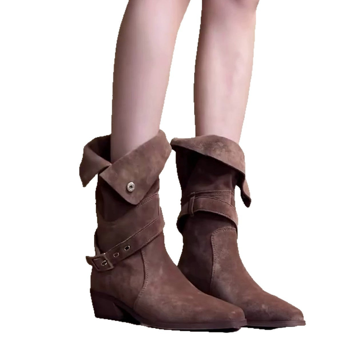 Cowhide Version Belt Buckle Two-way Wear Knight Middle Desert Western Women's Leather Boots