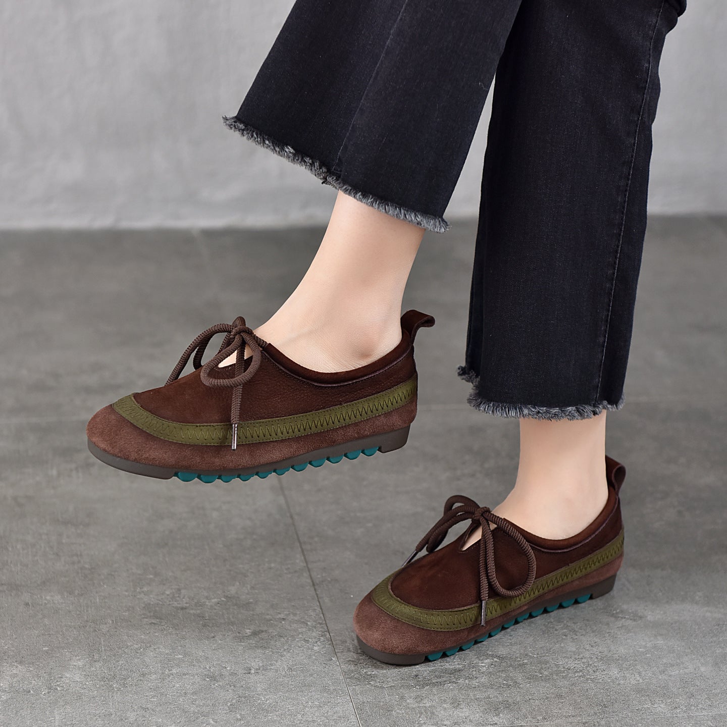 Women's Cowhide Flat Round Head Pumps Color Casual Shoes