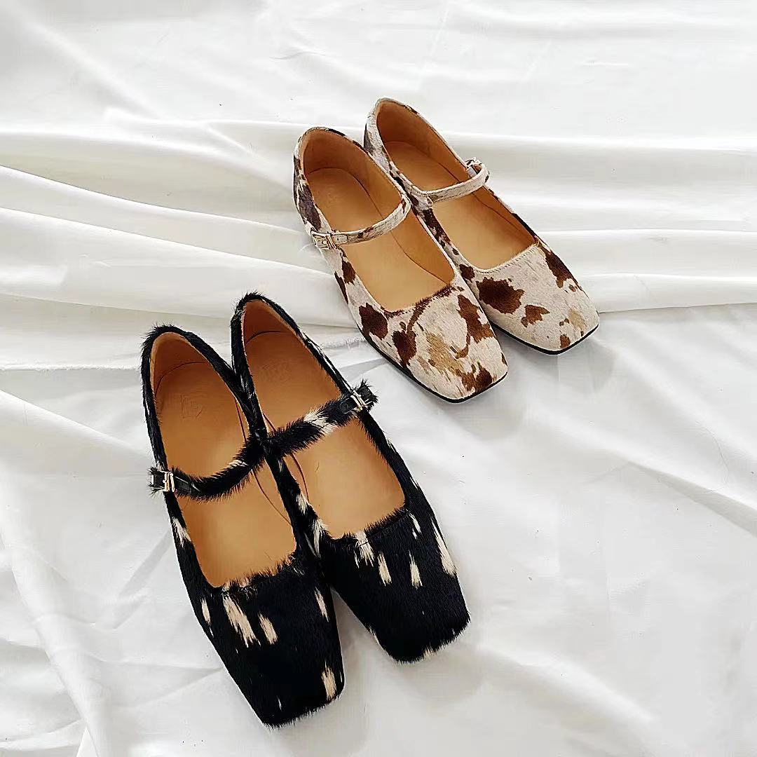 Women's Jane Polka Dot Horsehair Flat Buckle Low-cut Women's Fashion Shoes