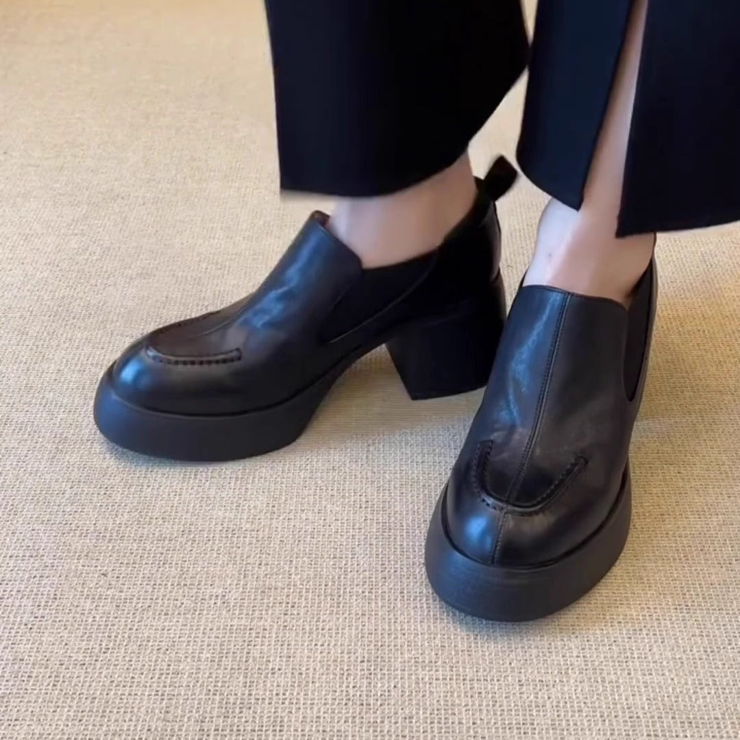 British Style Simple Fashion Temperament Commute Round Toe Chunky Loafers