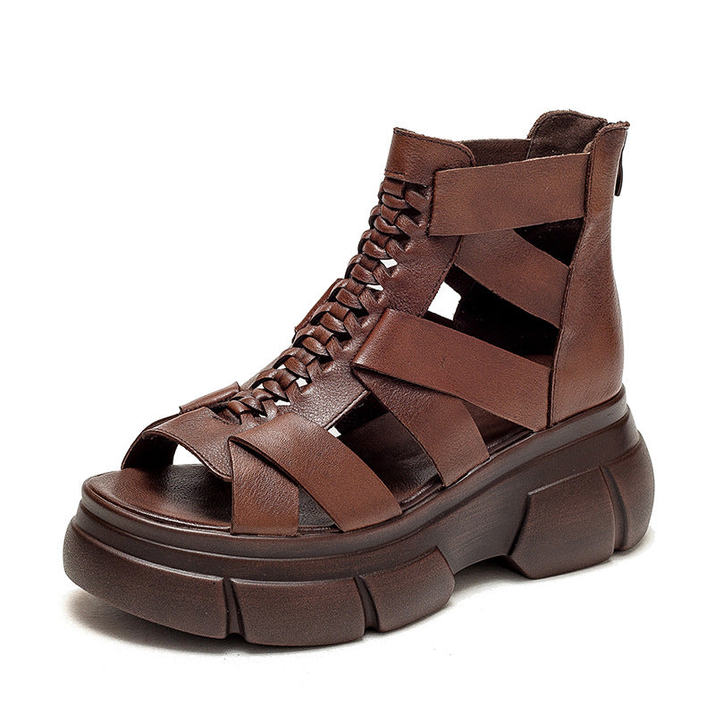 Women's Summer Roman Style Back Zipper Lazy Platform Sandals