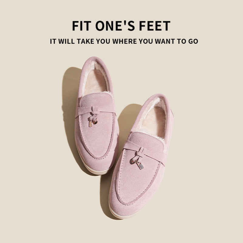 Women's One Pedal Flat Tassel Lazybone Veet Padded Loafers