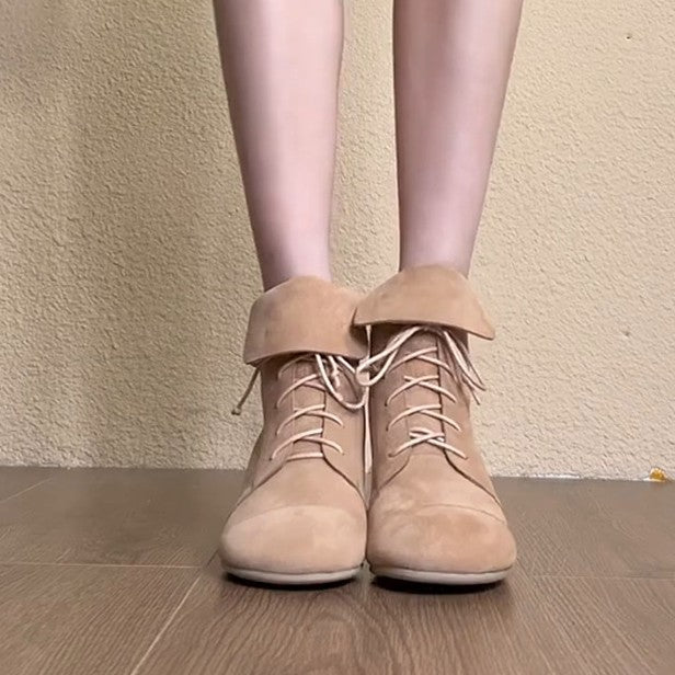 Women's Version Niche Martin Small Height Increasing Insole Round Women's Leather Boots