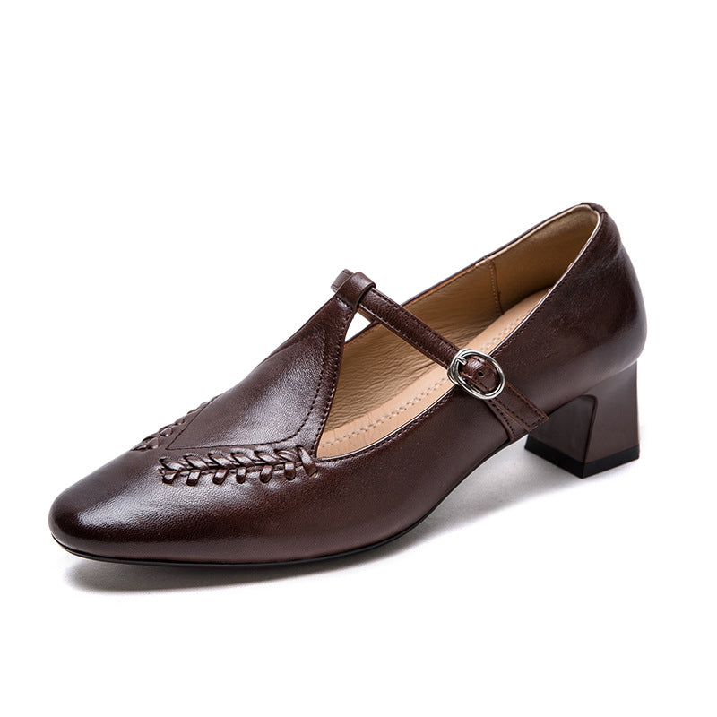 Women's Vintage Mary Jane Small Comfortable Strap Heels