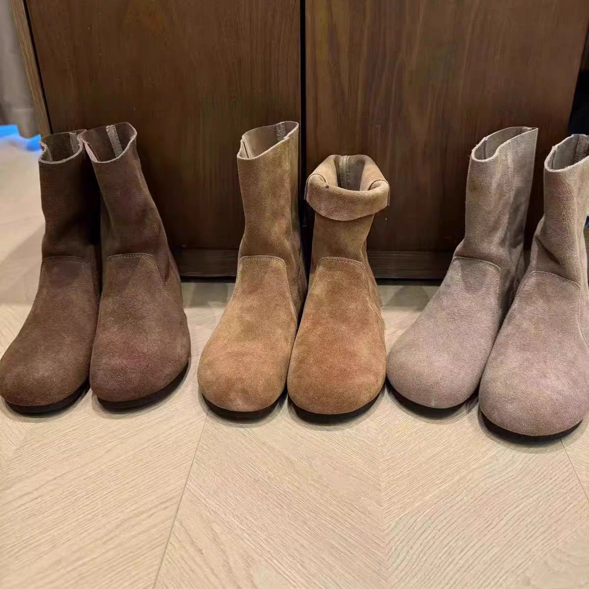 Women's Artistic Suede Flat Ankle Round Toe Women's Leather Boots