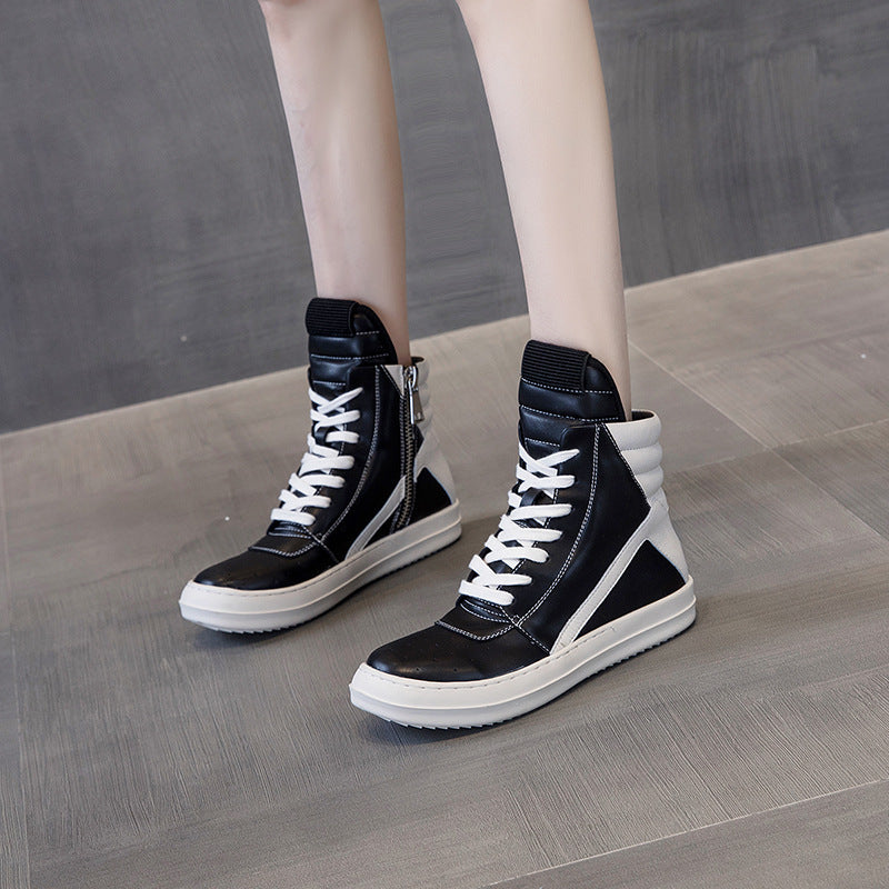 Women's & Men's Black White Stitching Trendy High Top Casual Shoes
