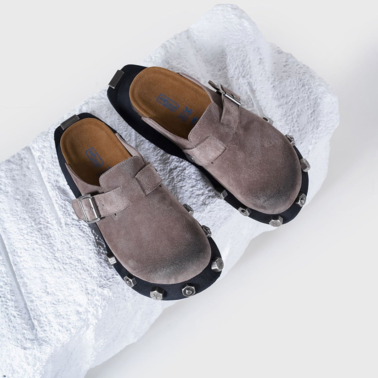 Brown Super Thick Bottom Genuine Closed Toe Half Slippers