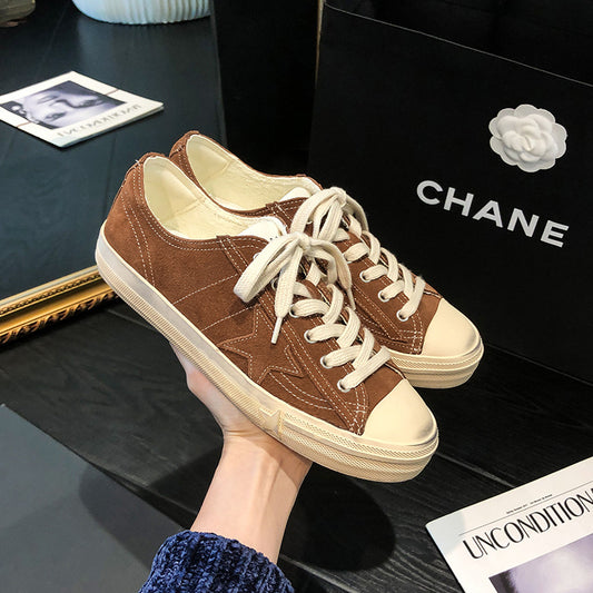 Selected Round Toe Vintage Distressed Little Dirty Thick-soled Matte Sneakers