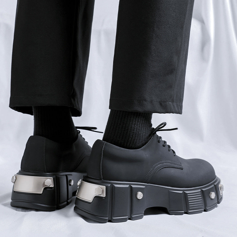 Black Punk Derby Male Advanced Matte Round Leather Shoes