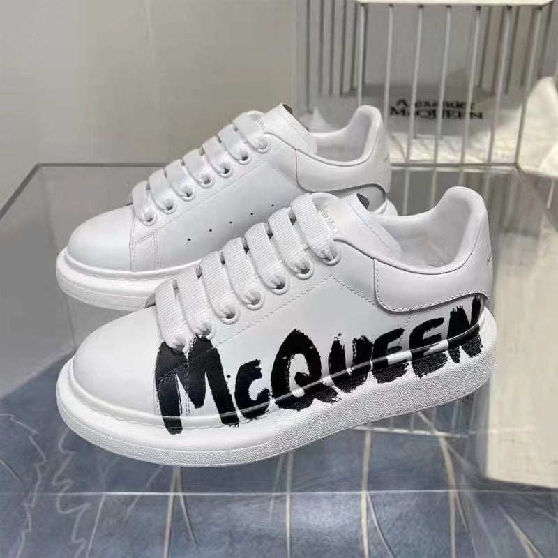Women's & Men's Printing Mcqueen White Color Matching Cowhide Platform Women's Board Shoes