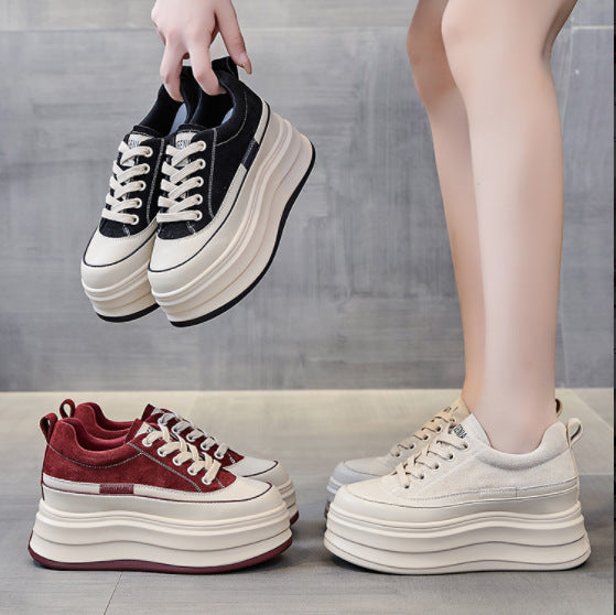 Women's White Autumn Platform Sports Versatile Height Casual Shoes