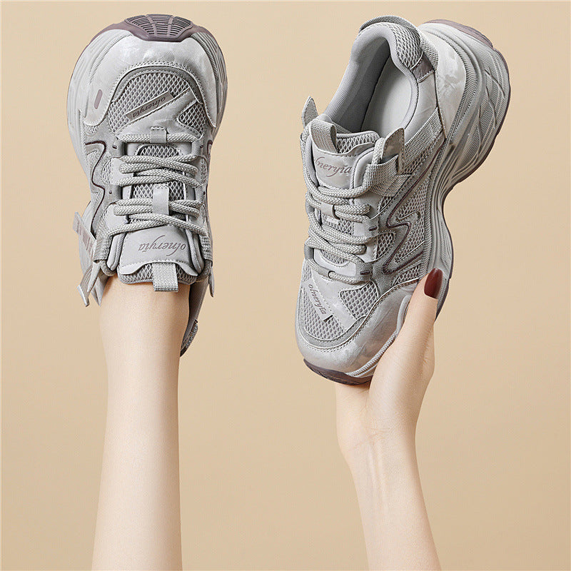 Women's Bottom Height Increasing Spring Mesh Breathable Women's Sports Shoes
