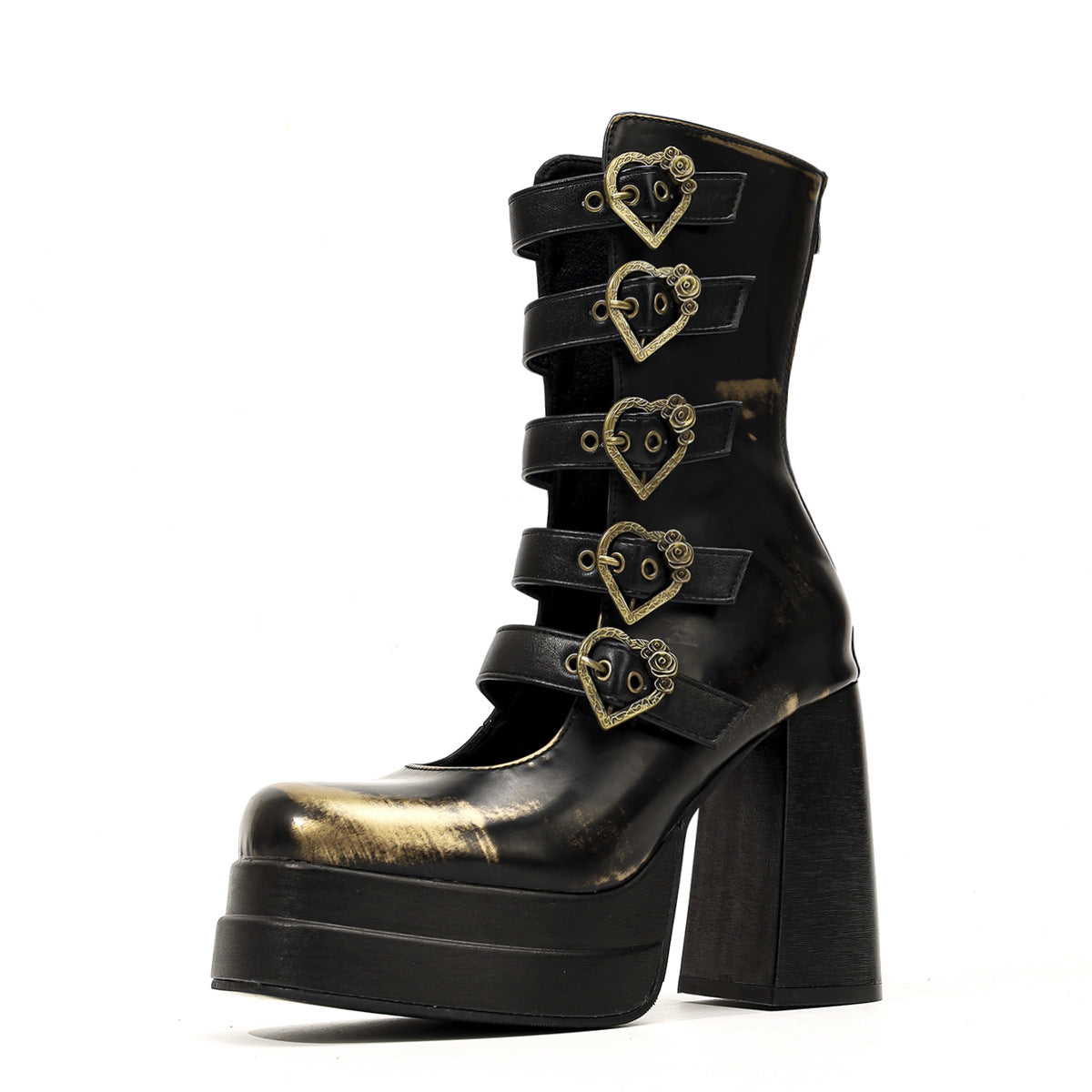 Women's Chunky Waterproof Platform Heart Buckle Back Zipper Hot Personality Solid High Heeled Sandals