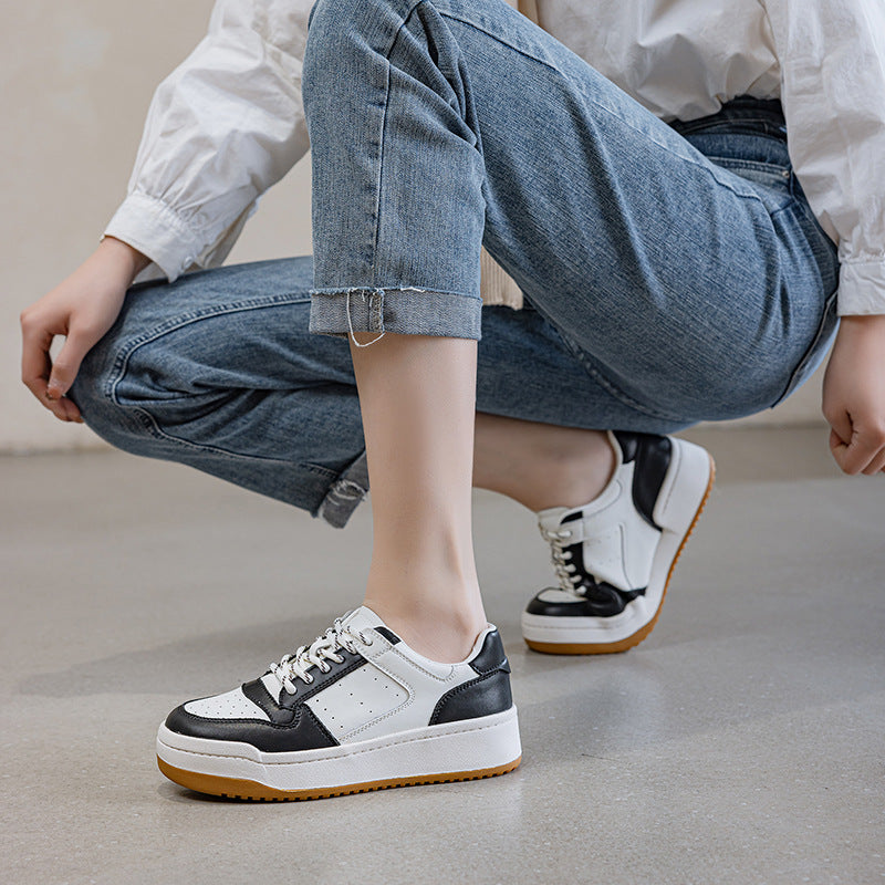 Women's Layer Cowhide Platform White Spring Small Man Women's Board Shoes