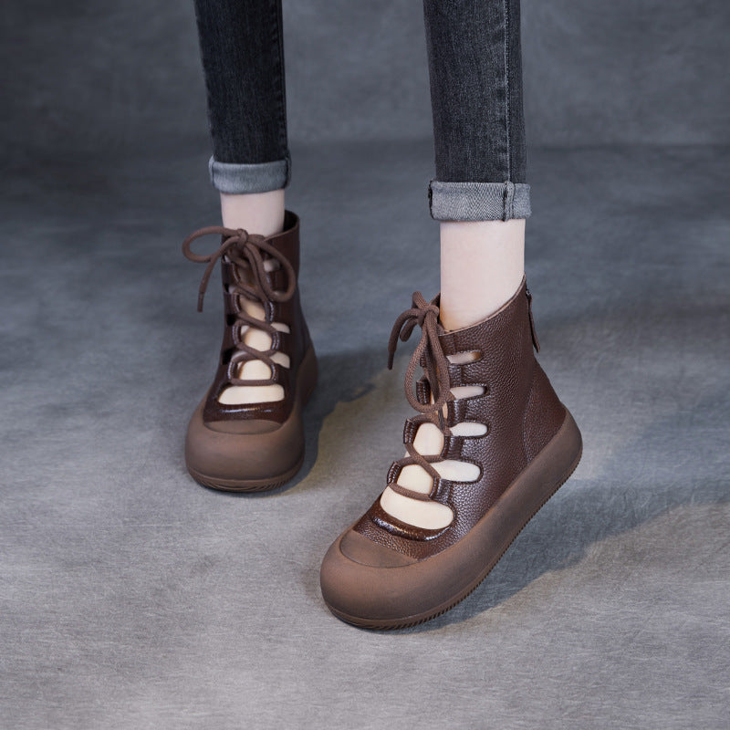 Women's Genuine Thick-soled Breathable Retro Roman Cowhide Boots