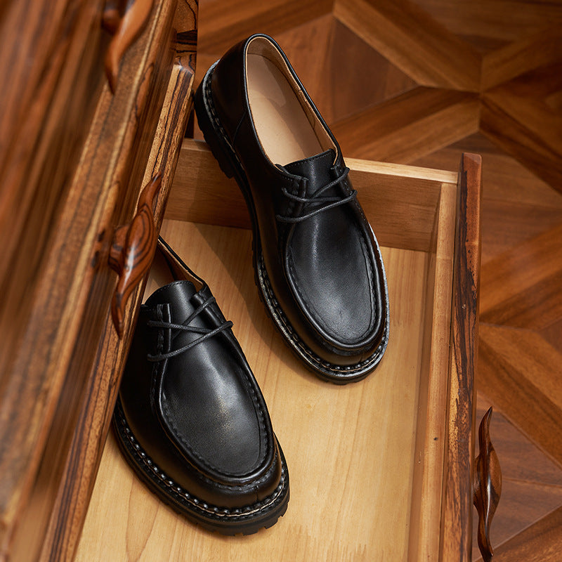 Style Low-cut Genuine Square Toe Laces Leather Shoes