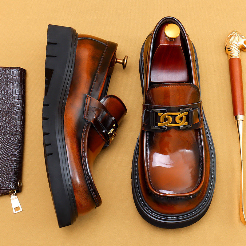 Men's Big Head Glossy Business Wide Foot Platform Leather Shoes
