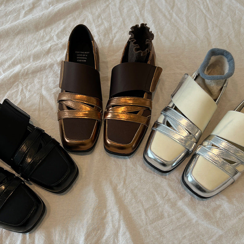 Version Mechanical Style Square Head Velcro Mary Jane Spring Flat Women's Fashion Shoes