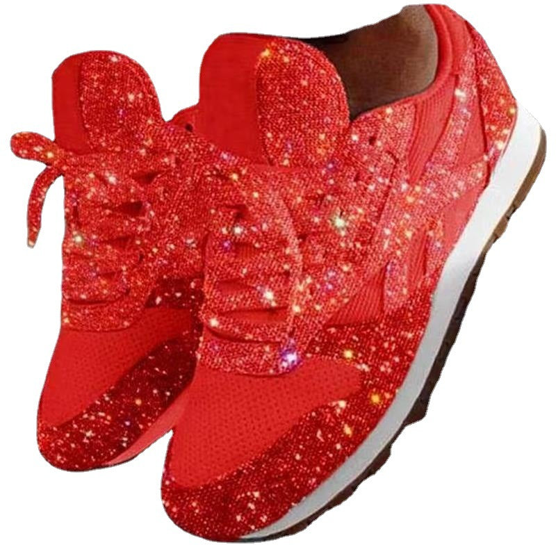 Women's Muffin Sequin Breathable Rhinestone Platform Plus Sneakers