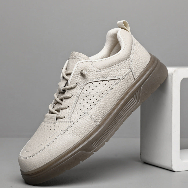 Men's Versatile White Fashion Soft Surface Platform Breathable Summer Hollow Men's Casual Leather Shoes