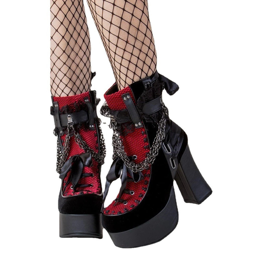 Women's Gothic Retro Chunky Platform Plus Size Women's Leather Boots
