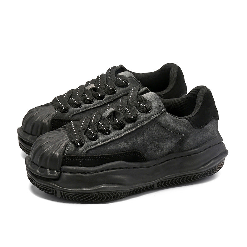 Women's & Men's Retro Worn Looking Washed-out Shell Toe Dissoed Design Versatile Women's Board Shoes