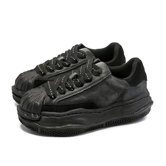 Women's & Men's Retro Worn Looking Washed-out Shell Toe Dissoed Design Versatile Women's Board Shoes