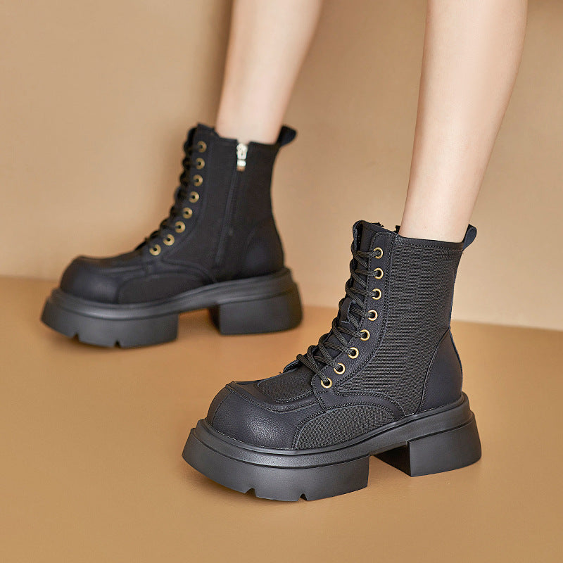 Women's Retro Worker Thick-soled Martin Lace Up Women's Leather Boots