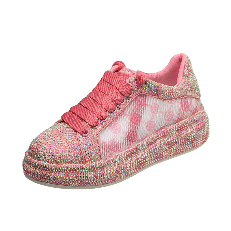 Women's Pink Full Diamond Pumps Muffin Platform Sneakers