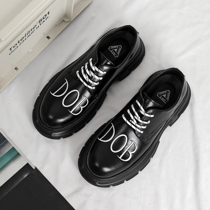 Men's Toe Black Platform Muffin Thick Sole Height Increasing Formal Casual Shoes