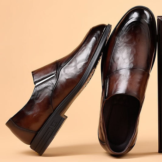 Men's Winter Fleece-lined Formal Business Pointed Genuine Pedal British Men's Casual Leather Shoes