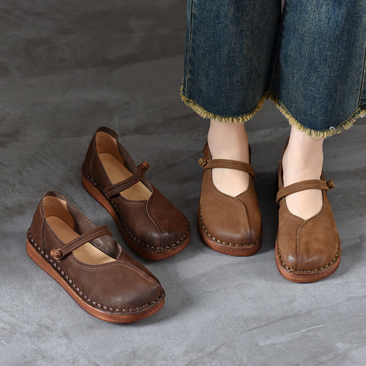 Women's Style Authentic Low Spring Cowhide Round Head Leisure Single-layer Soft Men's Shoes